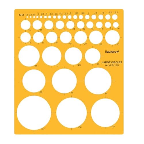 Image of Liquidraw Circle Stencil Template | 45 Circles of Various Sizes | Ideal for Maths, Geometry or Drawing Shapes | Suitable for Engineering, Architecture & Drafting | Durable See-Through Orange Plastic