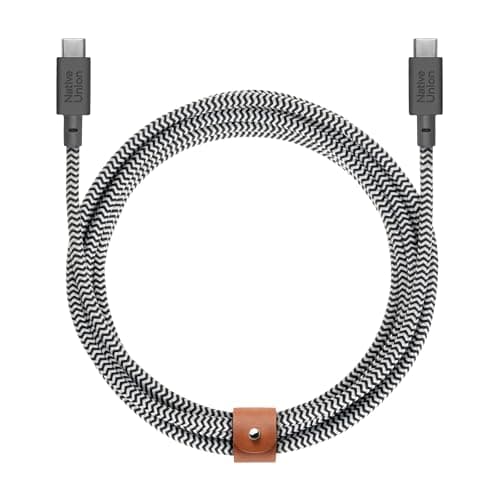 Image of Native Union Belt Cable XL 100W – 3m/10ft Ultra-Strong USB-C to USB-C Charging Cable for iPhone 17/17 Pro/17e, iPhone Air, MacBook Pro/Air (M5/M4/M3), iPad Pro (M4), Surface Go 5/4 (Zebra)