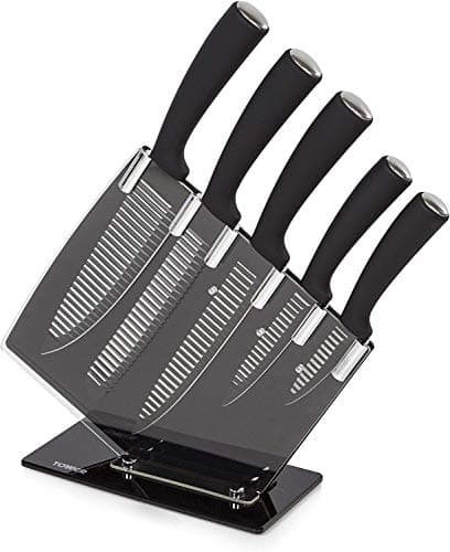Image of Tower 5 Piece Knife with Acrylic Stand, Non-Stick Coating, Black, T80706