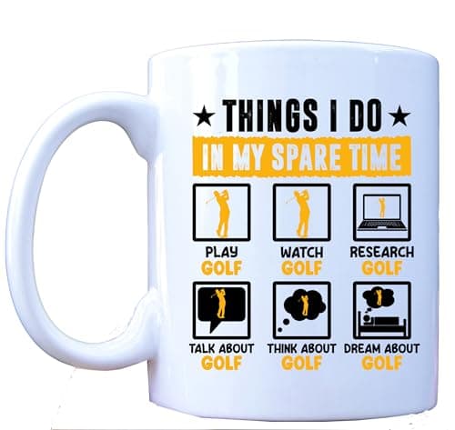 Image of Millhouse Prints Things I Do in My Spare Time Golf Mug – Funny Coffee Mug with Yellow Icon Design for Golf Fans – Ceramic Sports Hobby Cup – 11oz