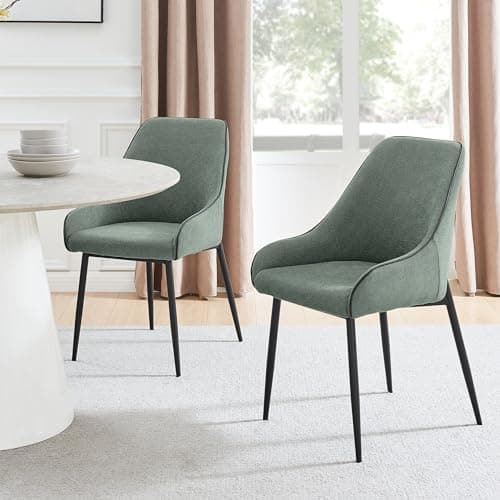 Image of Furniturebox UK - 2x Beaumont Green Fabric Black Leg Dining Chairs - Pair of Kitchen Chairs - Upholstered Modern Dining Room Furniture - Contrasting Black Piping