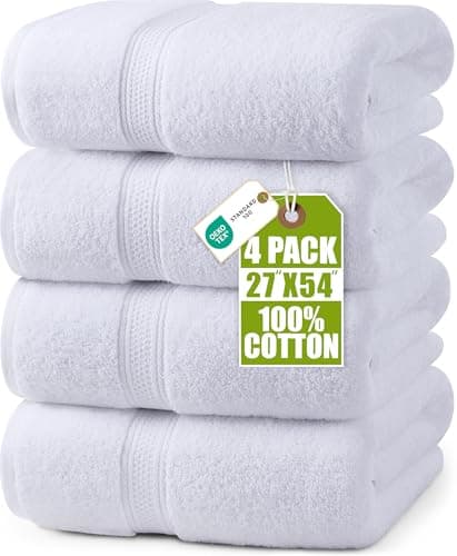 Image of Utopia Towels - 4 Piece Bath Towels Set (69 x 137 CM) - Premium 100% Ring Spun Cotton - Quick Dry, Highly Absorbent, Soft Feel Towels, Perfect for Daily Use (White)