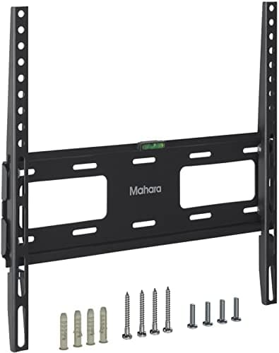 Image of MAHARA Universal TV Wall Mount – Black slimline flat TV bracket for 32-65 inch TVs – Max weight 40kg - all fittings supplied in the box - suitable for solid or wood stud walls