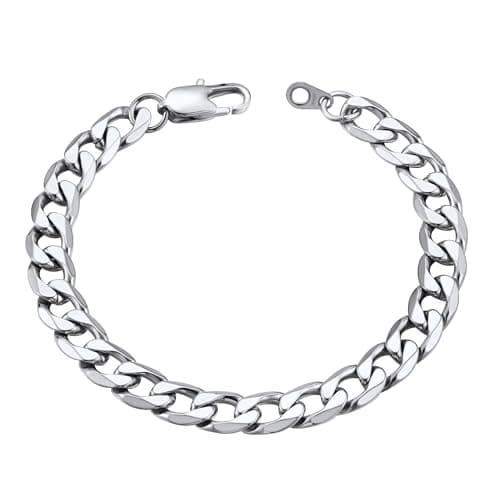 Image of ChainsHouse Mens Bracelet Stainless Steel Cuban Link Curb Chain Bracelets for Men Women Silver Hand Chains 8mm Width 21cm Length