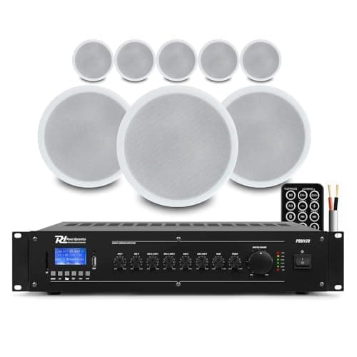 Image of Power Dynamics 8x 5 Ceiling Speaker System with Bluetooth 100V Mixer Amplifier – Multi Room PA Audio Kit for Restaurants, Offices, Shops & Bars