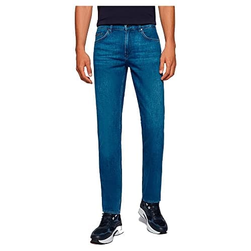 Image of BOSS Mens Delaware3 Slim-fit Jeans in Blue Cashmere-Touch Italian Denim