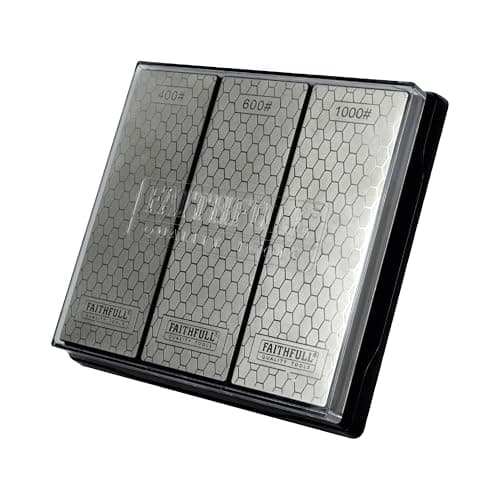 Image of Faithfull Diamond Whetstone Kit – 3-in-1 Sharpening System with 400G / 600G / 1000G Grit Stones for Knives, Chisels, Scissors & Cutting Tools