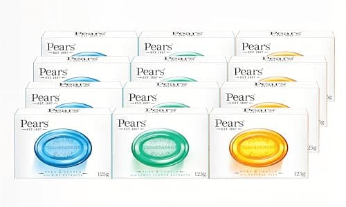Image of Pears Soap Bars Variety Multipack, Natural Oils (4) + Mint Extracts (4) + Lemon Flower Extracts (4), 125g Each, Pack of 12