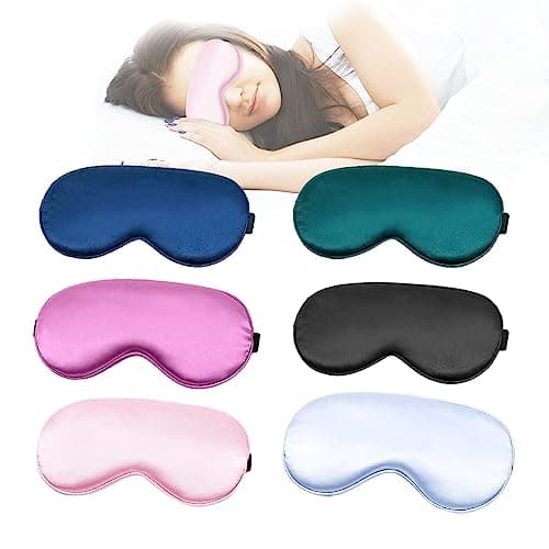 Image of TSHAOUN 6 Pieces Sleep Mask, Silk Sleeping Eye Masks for Women Men Children, Soft Eye Mask for Sleeping, Blackout Eye Mask with Adjustable Strap, Eye-Cover Blindfold for Night,Travel,Nap (6 Colors)