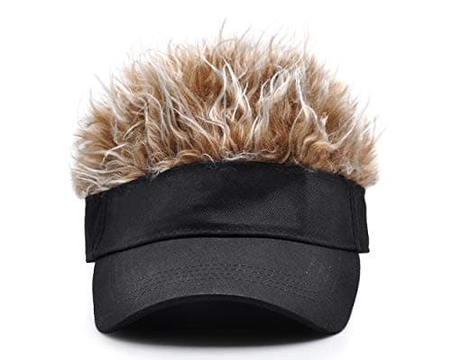 Image of SCSpecial Novelty Visor Cap Adjustable Visor Hat with Spiked Wigs Fake Hair Visor for Adults (Black and Brown)