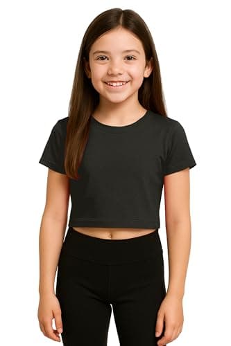 Image of Re Tech UK - Cute Crop Tops for Girls | Soft Stretchy Fabric Girls' T-Shirts for Ages 5–13 | Perfect for School, Dance, Summer Days & Everyday Tween Style (Black, 13)
