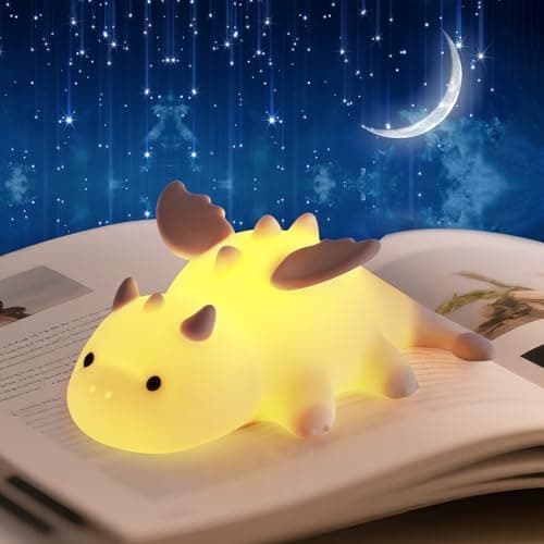 Image of AVEKI Night Light for Kids, Cute Milk Dragon Silicone Lights with 7 Colors, Dimmable & Rechargeable, Magnetic Dinosaur Bedside Lamp for Baby Nursery, Gifts for Boys and Girls (Yellow)