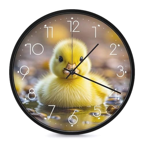 Image of FekiLoot Cute Ducks Wall Clock 10 Inch Silent Non Ticking Battery Operated Round Wall Clock Modern Decorative Clocks for Kitchen Home Office Living Room Bedroom Bathroom White