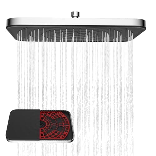 Image of Hibbent Self-Cleaning Rainfall Shower Heads, Fixed Shower Head 12 * 8 Inch, Square, High Pressure,Black Panel with Chrome Frame
