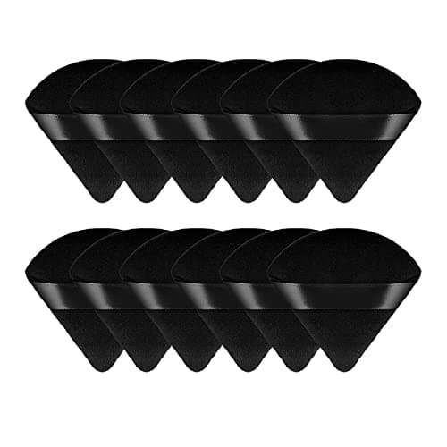 Image of WLLHYF Triangle Powder Make Up Puff, Face Cosmetic Velour Soft Makeup Sponges for Contouring, Under Eyes and Corners - Wet Dry Foundation Application, Beauty Tools (Black, 12pcs)