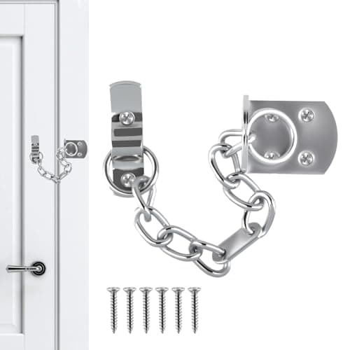 Image of Door Chain, Heavy Duty Door Chain for Front Doors Polished Chrome Security Gate Latch Lock Chain Bolt External and Internal Doors Restrictor Anti-Theft for Additional Privacy and Safe for Home