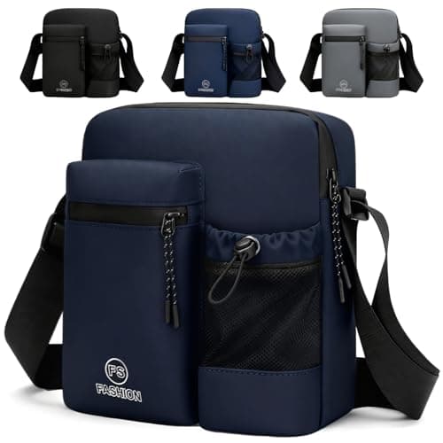 Image of ChioSun Men's Shoulder Bag, Large Crossbody Bags, Waterproof Water Bottle Messenger Bags Multi Pockets, Casual Chest Sling Bag with Zipper and Adjustable Strap for Working Business Travel (Blue)