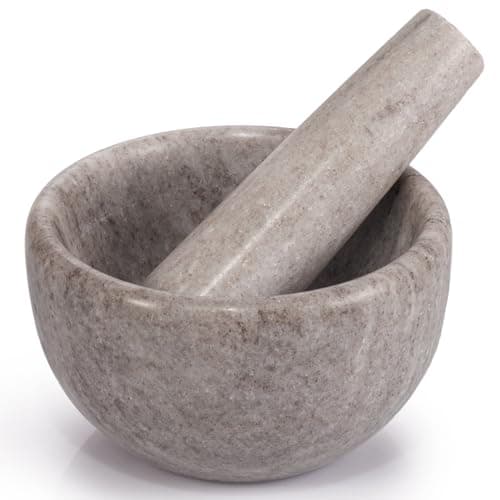 Image of EHC Marble Mortar Pestle Set, Premium Herb Spice Grinder, Nut Seed Crusher, Kitchen Cooking Tool, Elegant Countertop Decor, Compact Multifunctional Blender - Natural