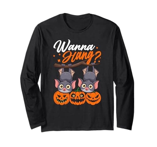 Image of Wanna Hang Funny Pun Bat Lover Cute Halloween Long Sleeve T-Shirt