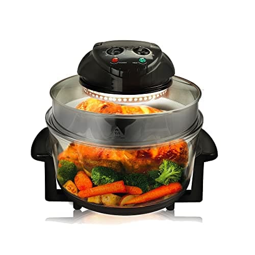 Image of DWD Multi-Purpose Countertop Halogen Oven Air fryer in Black 1400W Dual 12L & with Extension Ring 17L Adjustable Temperature 60 min Timer Retains Nutrients & Flavours Cost Effective to Cook Bake Fry