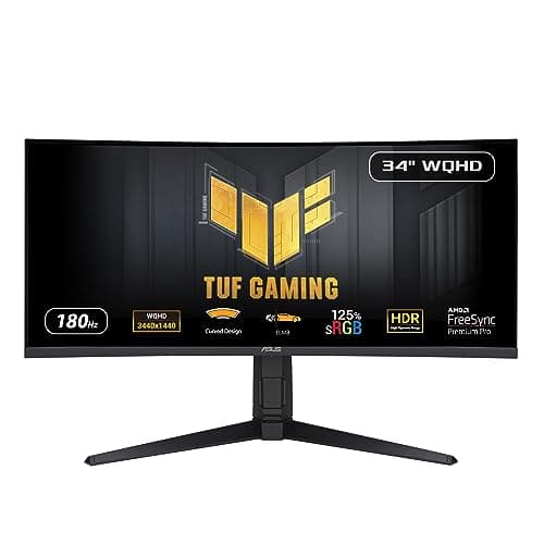 Image of ASUS TUF Gaming VG34VQL3A Curved Monitor – 34 inch WQHD (3440 x 1440), 180Hz, 1500R, Curved design, Extreme Low Motion Blur, Freesync Premium Pro, 1ms (GTG), 125% sRGB, DisplayHDR 400