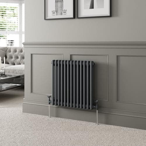 Image of DuraTherm® 600 x 605mm Anthracite Grey Traditional Horizontal Designer Radiator Double Column Colosseum Cast Iron Style Central Heating Panel Radiators Rad
