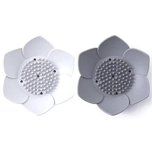 Image of Okami Products Japanese Flower Silicone Soap Dish - Pack of 2 Soap Holder (White & Grey)