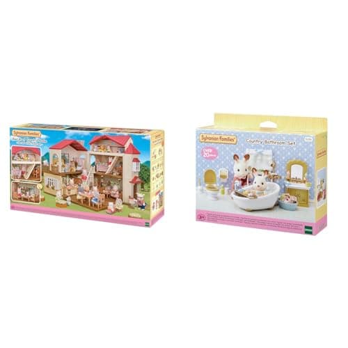Image of Sylvanian Families 5716 Red Roof Country Home -Secret Attic Playroom- Dollhouse Playsets & Country Bathroom Set