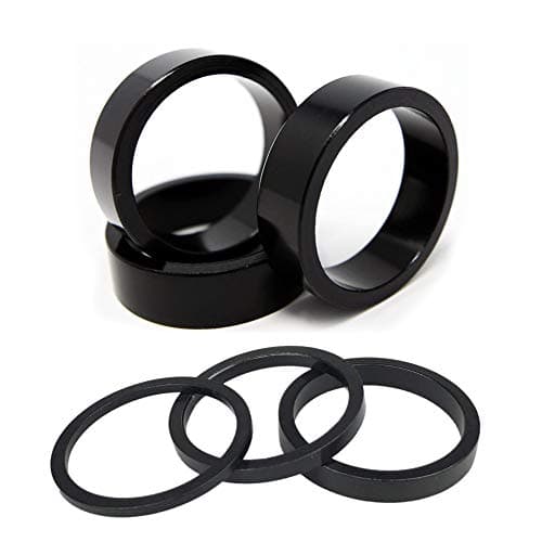 Image of GoHZQ 6 Pcs Headset Spacers 1 1/8", Aluminium Alloy Headset Spacers for Bikes, 28.6mm MTB Road Bike Stem Spacers 2mm/3mm/5mm/3x10mm Black