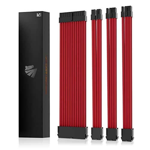 Image of AsiaHorse 16AWG PSU Extension Cable Kit Red, 30CM Sleeved Custom PC Power Supply Cables, Soft Braided ATX 24Pin, EPS 4+4 Pin, 2x PCI-E 6+2 Pin, with Cable Combs for Cable Management