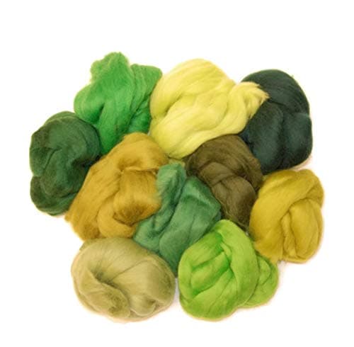 Image of Green Woodland hues Merino Wool roving/Tops. A Mix of 10 Colours. Great for Wet Felting/Needle Felting, and Hand Spinning Projects. 60gm Pack