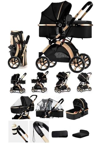 Image of Rexhan Baby Pram, 2 in 1 Foldable Baby Buggy, Reversible Pushchair, All in One Stroller, Newborns, Toddlers, Infants, 0-4 Years, Aluminium Frame, Shock Absorbers, Lightweight