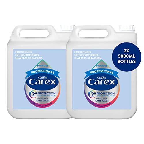 Image of Carex 2 Hour Protection Antibacterial Professional Moisture Hand Wash Refills, Liquid Hand Soap Eco Refill for Homes & Businesses, With Vitamin E, Bulk Buy, Pack of 2 x 5 litres