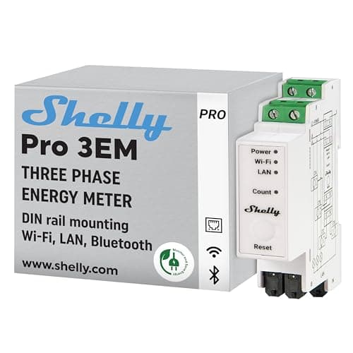 Image of Shelly Pro 3EM (120A) - WiFi & LAN 3-phase Smart Energy Meter, DIN-rail mountable, Real-time Voltage Amps Monitoring via App, No Hub Required, Solar/Net Metering, Class B Active Energy, PV systems
