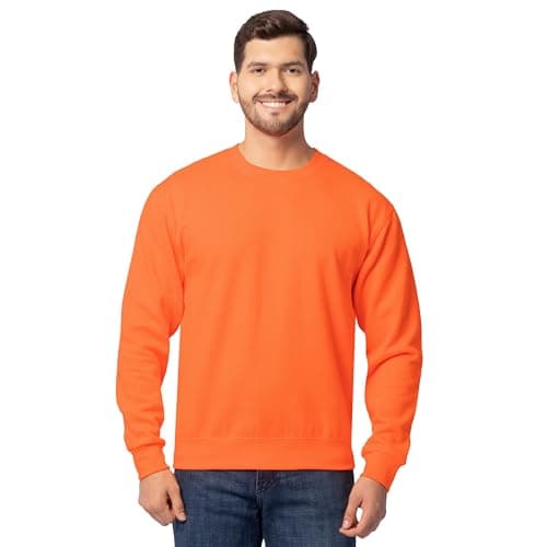 Image of Fruit of the Loom Men's Eversoft Fleece Crewneck Sweatshirts, Moisture Wicking & Breathable, Sizes S-4x Shirt, Safety Orange, S