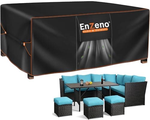 Image of Enzeno Garden Furniture Cover Waterproof,Outdoor Furniture Cover Windproof,Anti-UV 420D Oxford Fabric Rectangular for Chair and Table Rattan Sofa Set Covers 250 x 210 x 90cm