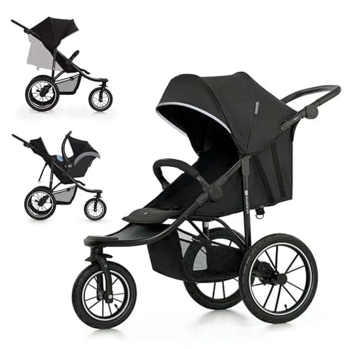 Image of Kinderkraft HELSI 2 Buggy up to 22 kg, Buggy from Birth, Stroller with Large Air Tires, Reclining Function, Adjustable Parent Handle, Foldable, Underseat Basket, Black