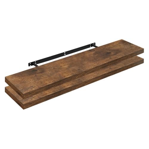 Image of WOLTU 2 Pcs Floating Shelf, Color of Rustic Brown, Wooden Wall Storage Display Shelf 100cm Long RG9317hov-2
