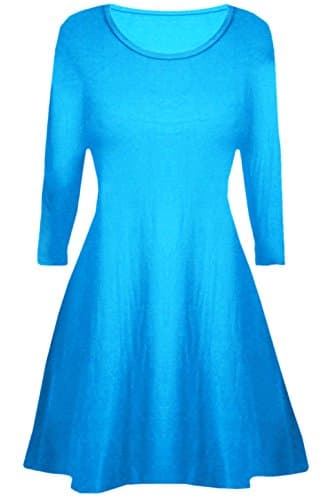 Image of Girls Plain Long Sleeves Flare Franki A Line Mini Skater Swing Dress Top Kid Colour: Turquoise - Size: 9-10 Years