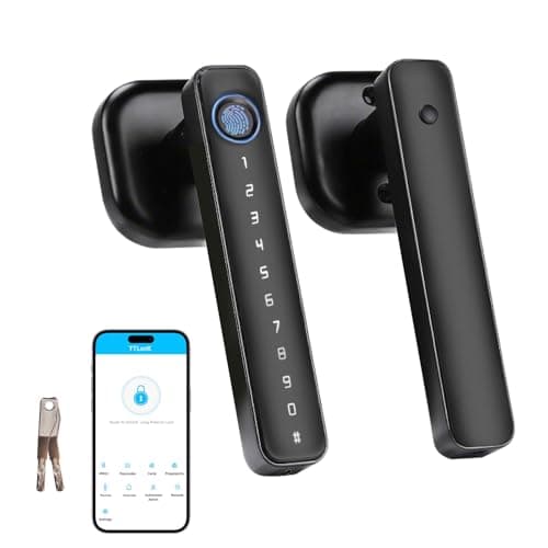 Image of Smart Fingerprint Door Lock, 4-in-1 Smart Door Knob, Bluetooth Smart Lock, Biometric Identification Door Handle with Fingerprint/App/Password/Card/Key, Black