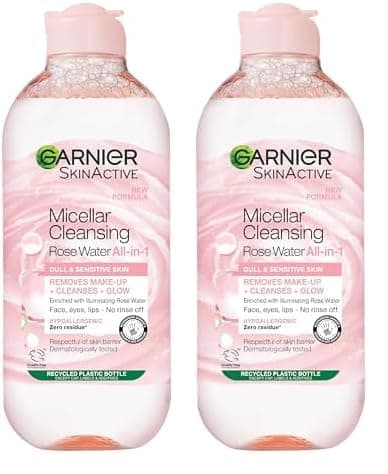 Image of Garnier Micellar Vitamin C Cleansing Water, Gentle face Cleanser & Makeup Remover, Hypoallergenic. Suitable For Dull And Uneven Skin, Brightening Formula, Dermatologically Tested, 400ml (Pack of 2)