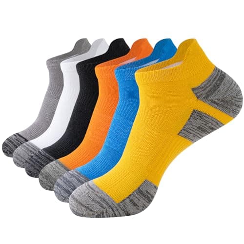 Image of SockWaddles Trainer Socks for Men, 6 Pairs Cushioned Cotton Ankle Socks with Arch Support for Running, Walking, Hiking, Cycling, Breathable Anti-Blister
