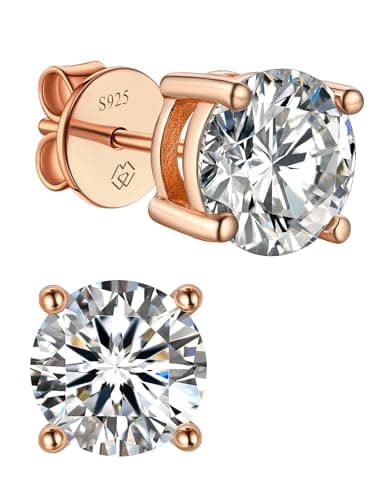 Image of MomentWish 18K Rose Gold Stud Earrings, 3Ct/7.5mm Rose Gold Moissanite Diamond Earrings Studs Hypoallergenic Sterling Silver Sparkly Solitaire Stud Gift for Wife Her