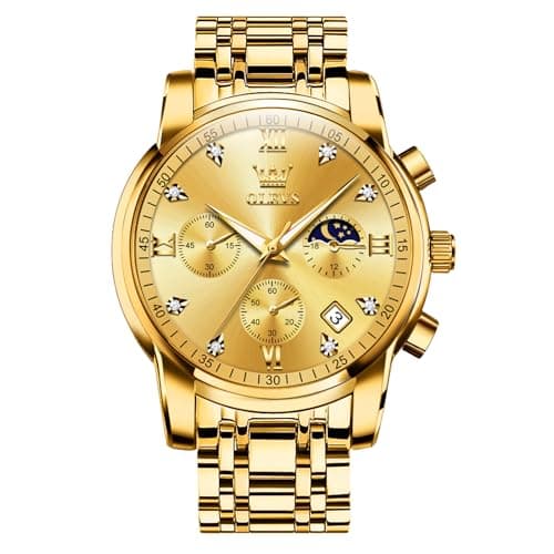 Image of OLEVS Gold Watches for Men Classic Luxury Diamond Men's Chronograph Watch Big Face Gold Stainless Steel Analog Quartz Dress Men's Watch Roman Numerals Waterproof Luminous with Date Mens Watches