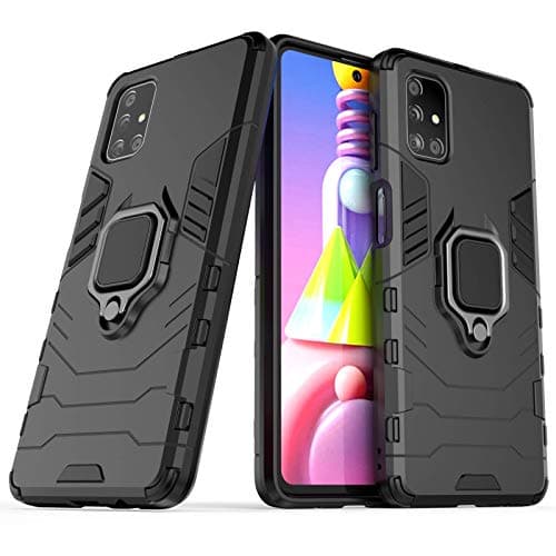 Image of MRSTER Samsung Galaxy M51 Case, Heavy Duty Armor Dual Layer Shock Resistant Hybrid Protective Case Cover with Ring Holder Kickstand for Samsung Galaxy M51. HB Black