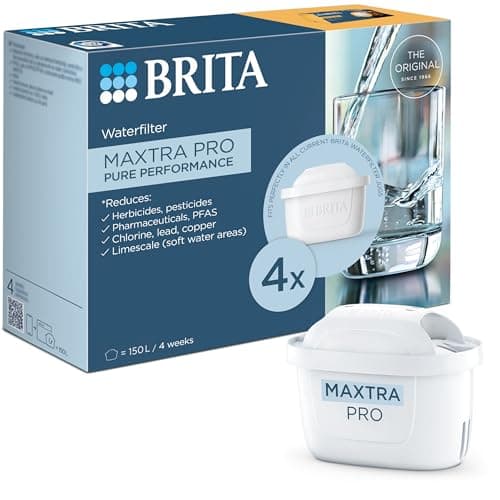 Image of BRITA MAXTRA PRO Pure Performance Water Filter Cartridge - 4 Pack - Original BRITA Refill reducing impurities, Chlorine, PFAS, pesticides and limescale for tap Water with Better Taste