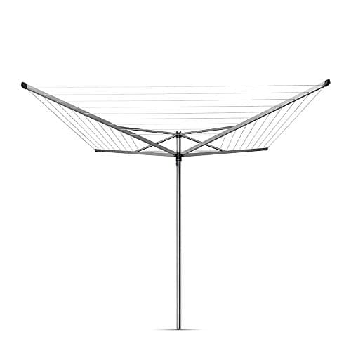 Image of Brabantia - Topspinner - 50 Metres of Clothes Line - UV-Resistant & Non-Slip Lining - Smooth Turns - Umbrella System - Rotary Dryer with Ground Spike & Cover 45 mm - Metallic Grey - ø 295 m