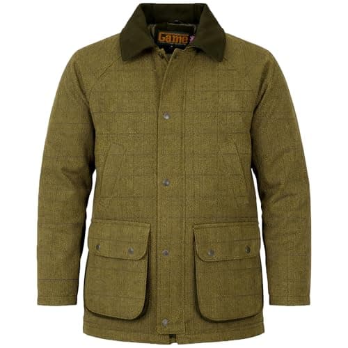 Image of Game Technical Apparel Men’s Ascot Derby Tweed Jacket – Waterproof Windproof Country Shooting Coat with Quilted Lining (UK, Alpha, XL, Regular, Regular)