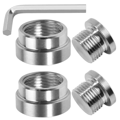 Image of INJOYTEC 2PCS O2 Oxygen Sensor Bung and Plug Stainless Steel Oxygen Sensor Bungs Stepped Style with Plugs M18 X 1.5 Thread Universal Stepped Mounting Bung and Inner Hex Head Plug Fittings Weld Bungs