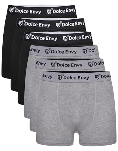 Image of DOLCE ENVY Men's Boxer Same Waist Band Comfort Soft Underwear Shorts Soft Knit Moisture-Wicking (UK, Alpha, M, Regular, Regular, 3 BLACK, 3 GREY)